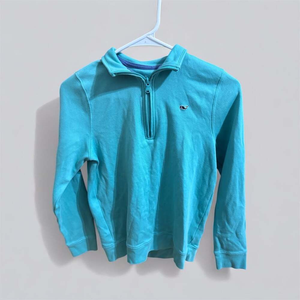 Vineyard Vines Girls M 12-14 Shep Shirt Aqua Blue 1/4 Zip Pullover Whale